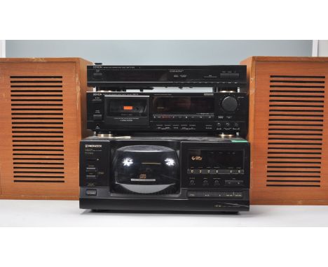 Hi-Fi - A mixed group of hi-fi music stacking system comprising of a Denon Precision Audio Component/ AM-FM Stereo Tuner TU-2