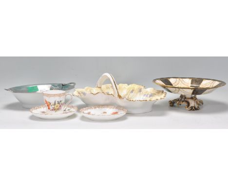 A selection of 20th Century ceramics to include a Limoges trefoil leaf horderves plate, a Limoges pearlware marble effect bow