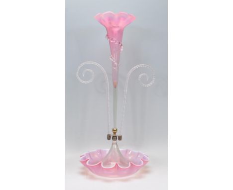 Murano - An original early to mid 20th Century Italian Venetian glass epergne having a cranberry glass trumpet central column