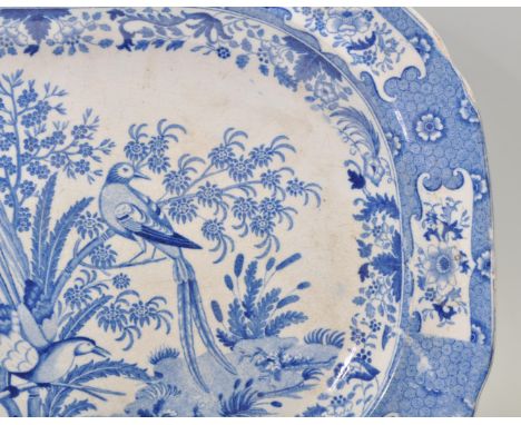 Andrew Stevenson - A good 19th Century blue and white transfer printed blue and white tray / platter having a central bird sc