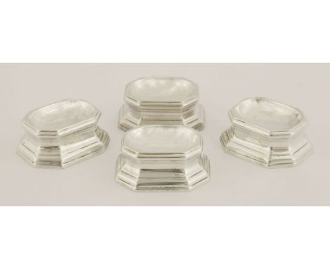 A rare set of four early 18th century provincial silver trencher salts,maker's mark unclear, Exeter, 1721,of rectangular form