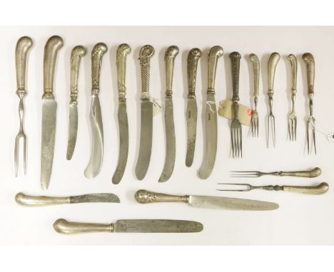 A large group of miscellaneous knives, the majority c.1730 to 1770,including: a large carving knife and fork, Georgian and Co