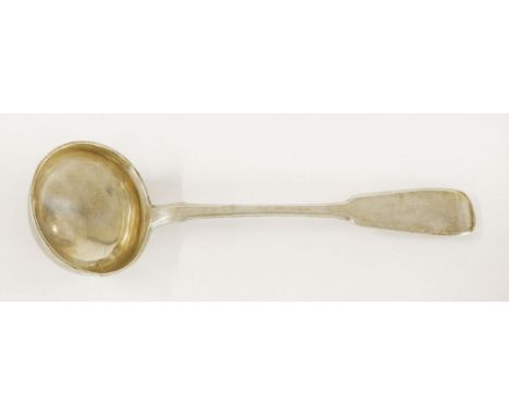 A Russian silver ladle,marked AP, 1891, 84 standard,plain with circular bowl,32.5cm long, 9oz