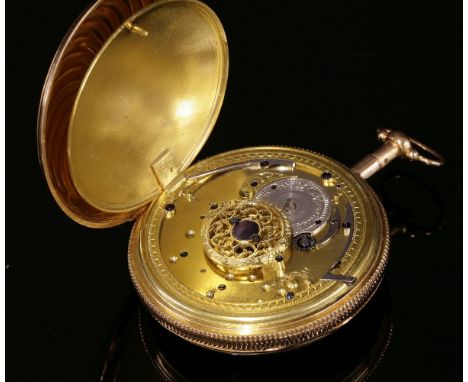 A Swiss repeater, rose gold, open-faced. key wound pocket watch, c.1810,circular case, 54mm diameter, with white enamel dial 