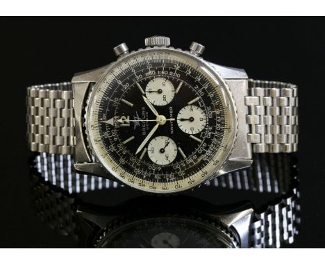 A gentlemen's stainless steel Breitling Navitimer 806 mechanical chronograph, c.1966,on a later NSA steel bracelet.  Case 40m