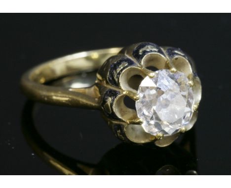 A Victorian single stone diamond and enamel head, later mounted as a ring,an old European cut diamond, estimated as approxima