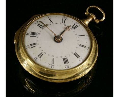 A 22ct gold English pair cased key wound pocket watch, London, 1782,plain 22ct outer case, 61mm diameter, with the pocket wat
