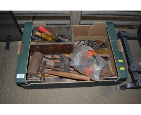 A box of various hand tools and woodworking chisels etc.