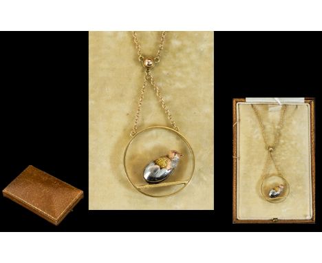 15ct Gold Antique Pendant, Showing A Chick Hatching From An Egg, Set In Three Coloured Gold With Ruby Eye And Platinum Egg. S