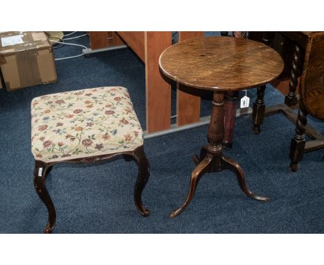 Circular Oak Occasional Table, raised on a pedestal base with three splayed legs.  19'' diameter x 26'' height.  Together wit