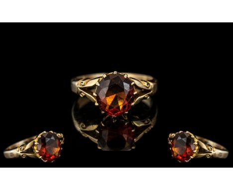 Ladies 9ct Gold Attractive Single Stone Orange Topaz Set Ring, Not Marked but Tests 9ct. Topaz of Good Colour, Est Weight 2.0