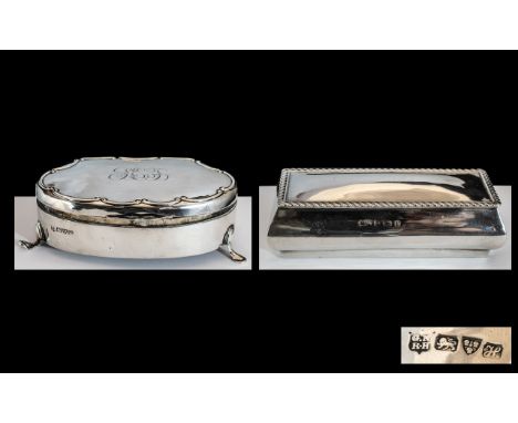 Edwardian Period - Sterling Silver Trinket Box, With Gilt and Velvet Interior. Raised on 4 Feet. Hallmark Chester 1908. Maker