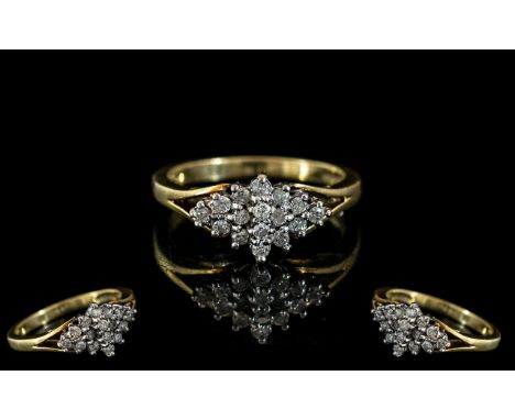 Ladies 18ct Gold Attractive Diamond Set Ring. Full Hallmark for 750 - 18ct to Interior of Shank. The Diamonds of Gold Colour 