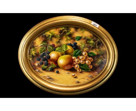 Royal Worcester Ex-Artist J.F.Smith Signed Painting ' Fallen Fruits ' Stillife. Apples, Berries and Grapes, Oil on Board. Sig
