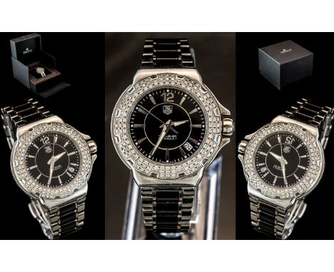 TAG Heuer Ladies Formula 1 - Steel and Black Ceramic and Diamond Set Watch, Sapphire Crystal Dial, Serial Number WAH 1214. Pu