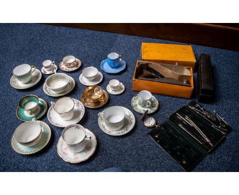 Collection of Misc Items. Includes Various Oddments of Saucers and Cups of Small Proportions, 1 Stationary Set, 2 Stanley Too