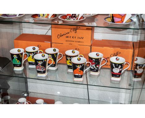 Clarice Cliff Interest - Wedgwood Age of Jazz, four boxed sets of Art Deco Beakers, two in each box, including 'Shall we Danc