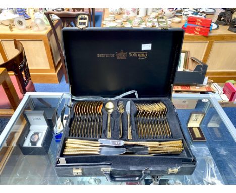 Canteen of Cutlery - By Bestecke SBS Solingen - 24k Gold Plate. Set Looks Complete, Includes Teaspoons, Tablespoons, Forks, L