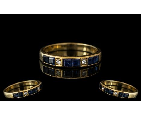 14ct Gold Diamond &amp; Sapphire Eternity Ring, stamped 585, ring size M.  