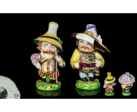 Bloor Derby - Mid 19th Century Fine Pair of Hand Painted Mansion House Porcelain Dwarfs of Grotesque Punches. Incised Model N