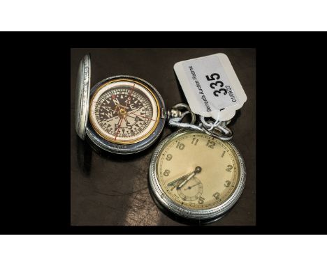 An Open Faced Military Pocket Watch, Arabic numerals,  crew back marked GS/TP B49443.  Working.  Together with a military com