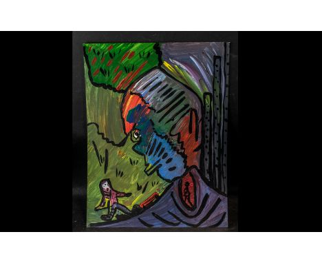 Original Oil Painting by Robert Haworth, aka 'The Butterfly Man' modern art. Colourful modern art, measures 12'' x 16'', unfr