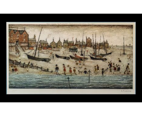 Laurence Stephen Lowry 1887 - 1976 Artist Signed in Pencil Lithograph - Titled ' The Beach ' Depicts A Beach Scene In detail,