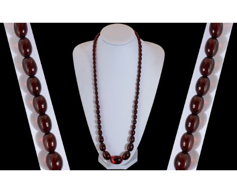 A Superb Ruby Red Cherry Amber Graduated Beaded Necklace with Wonderful Rich Glow ( Undertone ) Length 28 Inches - 70 cms. We