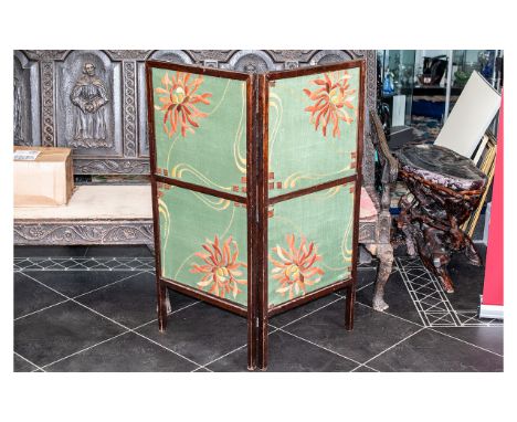A Georgian Mahogany Fire Screen with Later Art Nouveau Embroidery Panels. 