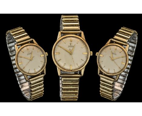 Omega - Automatic Gents 9ct Gold Cased Mechanical Wind 1970's Wrist Watch, With Expanding Gold Tone Bracelet. Hallmark to Bac