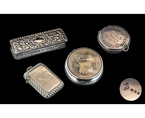 Collection Of Silver To Include A Circular Silver Dressing Table Trinket Box With Hinged Lid, Hallmarked For 1905, Sorley Sil