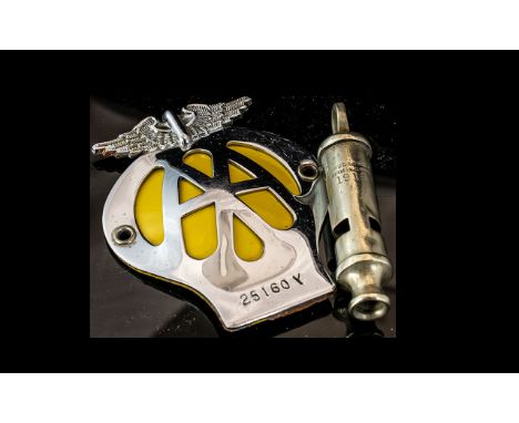 1 Silver Coloured 1915 Police Whistle by J. Hudson &amp; Co, Birmingham Together With a Car Mascot, Which Belonged to the Aut