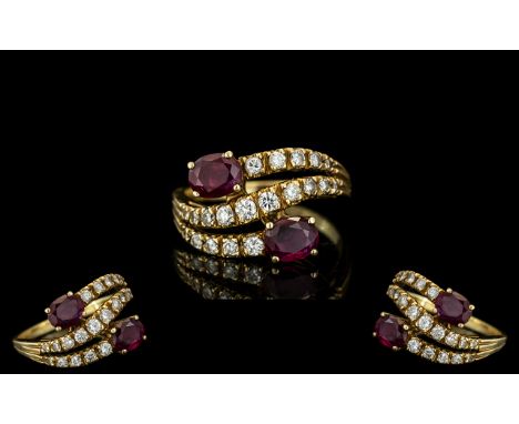 Ladies - Superb Quality 18ct Gold Ruby and Diamond Set Dress Ring. Marked 750 - 18ct to Interior of Shank. The Diamonds and R