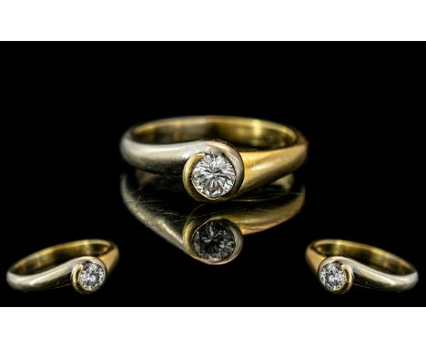 18ct Yellow Gold - Attractive Pave Set Single Stone Diamond Ring. Marked 750 to Interior of Shank. The Round Brilliant Cut Di