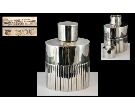 Goldsmiths and Silversmiths Company Fine Quality Sterling Silver Tea Caddy, With Screw Top and Half Ribbed Body. Hallmark Lon