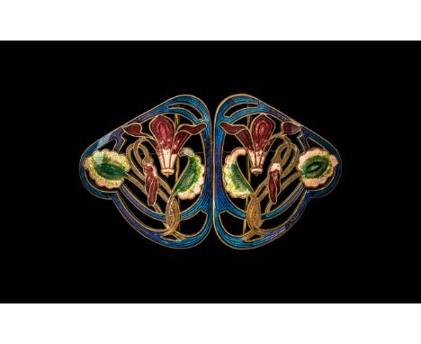 A Decorative Enamel Belt Buckle of Art Nouveau Form. 