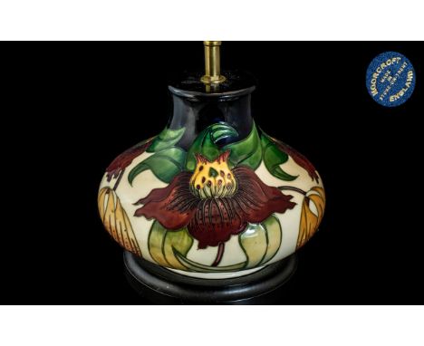 Moorcroft Large Bulbous Shaped Lamp, From The Anna Lily Collection. Approx 8 Inches High ( Not Including the Fixtures ) Comes