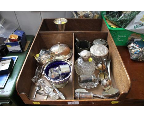 A silver RAF napkin ring, a silver vesta case and dressing table jars(as found), silver thimbles and various plated wares. 