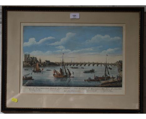A View of Westminster Bridge from Lambeth coloured engraving printed for Robert Wilkinson, 58 Cornhill28 x 42 cm 