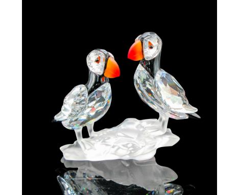 Featuring finely detailed birds decorated with colored crystal in tones of black and orange in eye, beak, and in head area wh