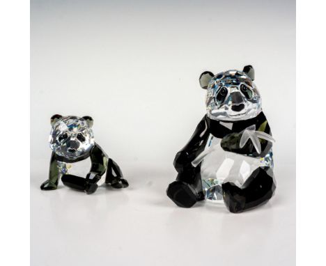 Part of the 2008-2010 Endangered Wildlife Trilogy. Two clear and black crystal pandas, one is holding a frosted crystal bambo