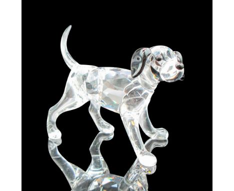 Clear body with black crystal accents on ears, eyes, nose and spots. Swarovski backstamp. This item has its original box: 4.7