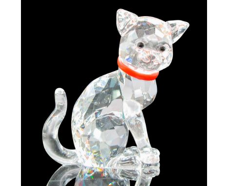 Faceted clear crystal figural with red collar and jet crystal eyes. Swarovski backstamp. 1193526. This item has its original 