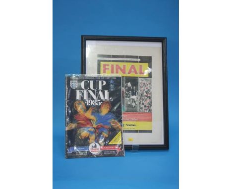 Various 1985 F.A Cup Final related ephemera, to include ticket programme etc. and an early mock cover for the final programme