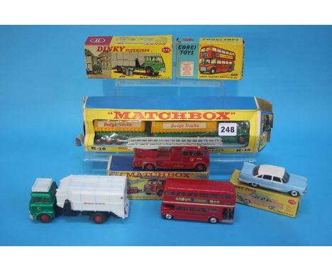Five various boxed Corgi, Dinky and Matchbox die cast cars, including Dinky 178 Plymouth, Matchbox K-15 fire engine etc.