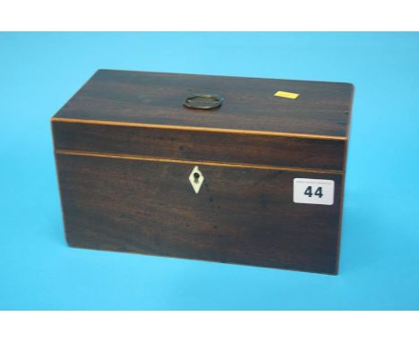 A mahogany tea caddy, with box wood stringing