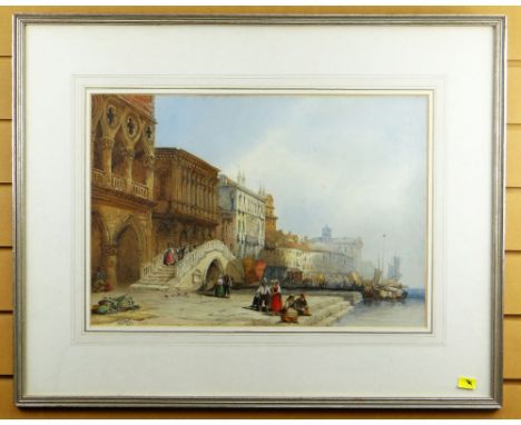 M A PAGE watercolour - Venetian scene, entitled verso 'By the Doge's Palace, Venice' on Century Galleries label, signed and d