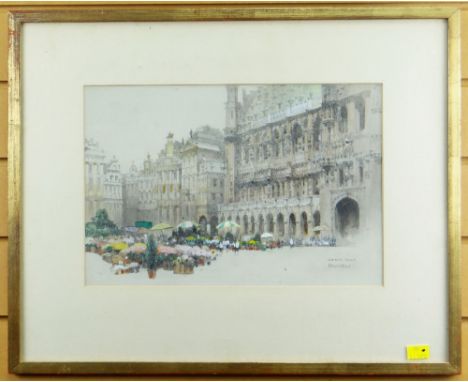 ATTRIBUTED TO WILLIAM WALCOT (1874 - 1943) watercolour and pencil - architectural study of 'Grand Place, Brussels' with flowe