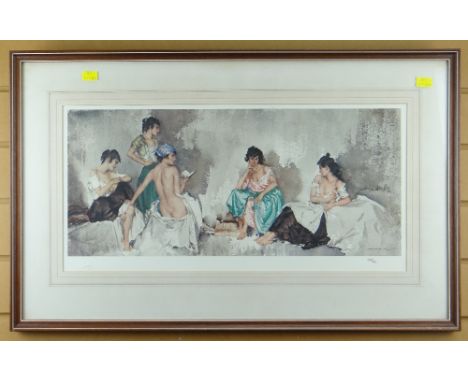 SIR WILLIAM RUSSELL FLINT limited edition (595/850) gild stamped coloured print - five females relaxing, 28.5 x 59cms (procee