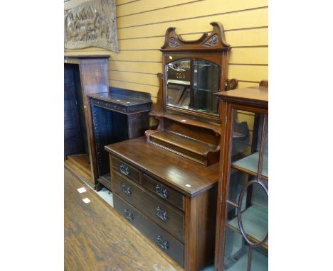 ART NOUVEAU STYLE MIRRORED DRESSING TABLE with shelf and compartment with hinging lid above two short and two long drawers, 1